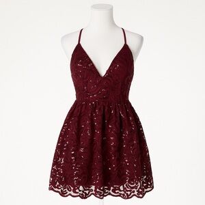 Lulus Sweetest Celebrations Wine Red Sequin Skater Mini Dress NWT Size Small